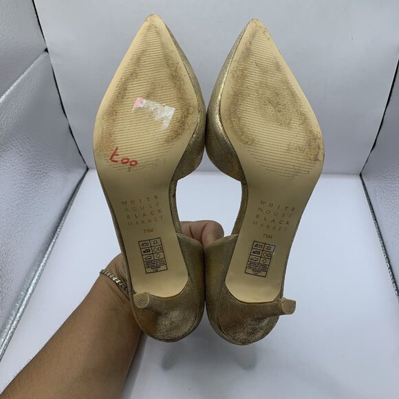 White house black market WHBM high heels size 7.5M metallic Gold party E1 - Picture 7 of 9